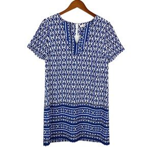 Under Skies Shift Dress Geometric Blue Pattern M